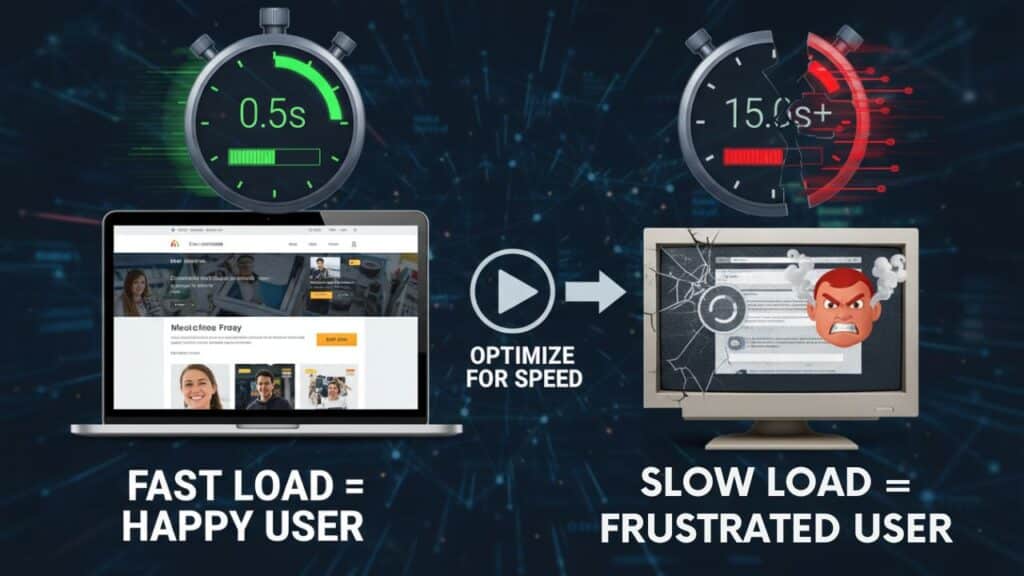 Website performance dashboard showing page speed metrics and optimization insights