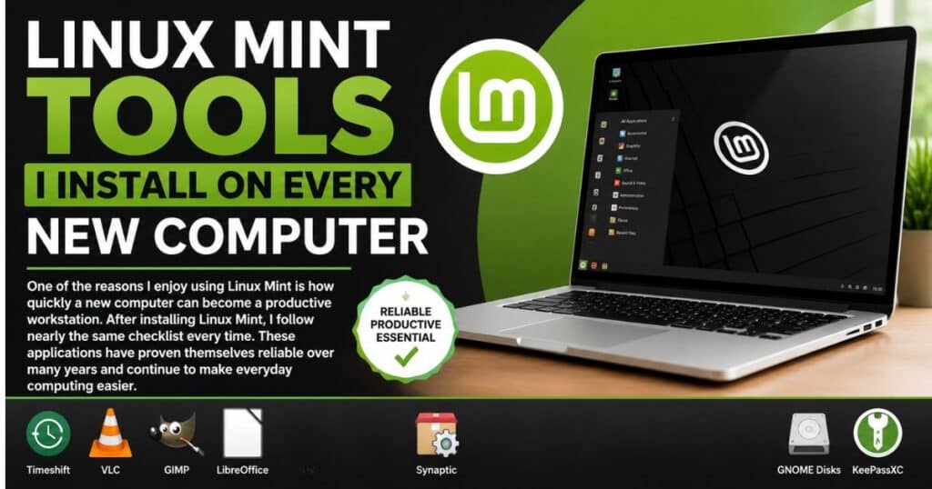 Linux Mint desktop displaying essential applications